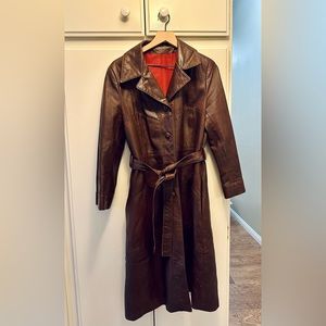 Brown leather trench coat
